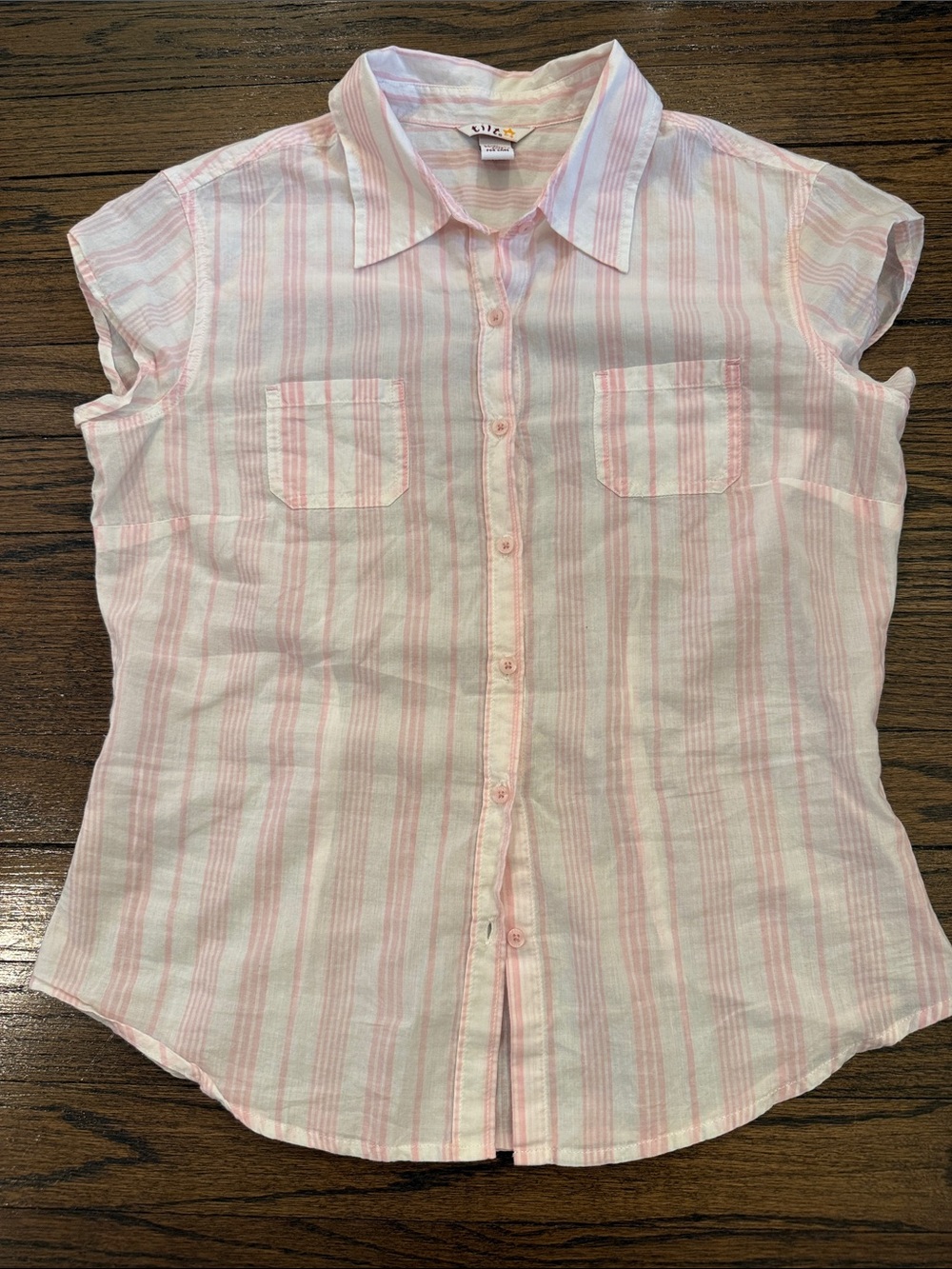 Tilt pink and white striped shirt sleeved button down blouse size M